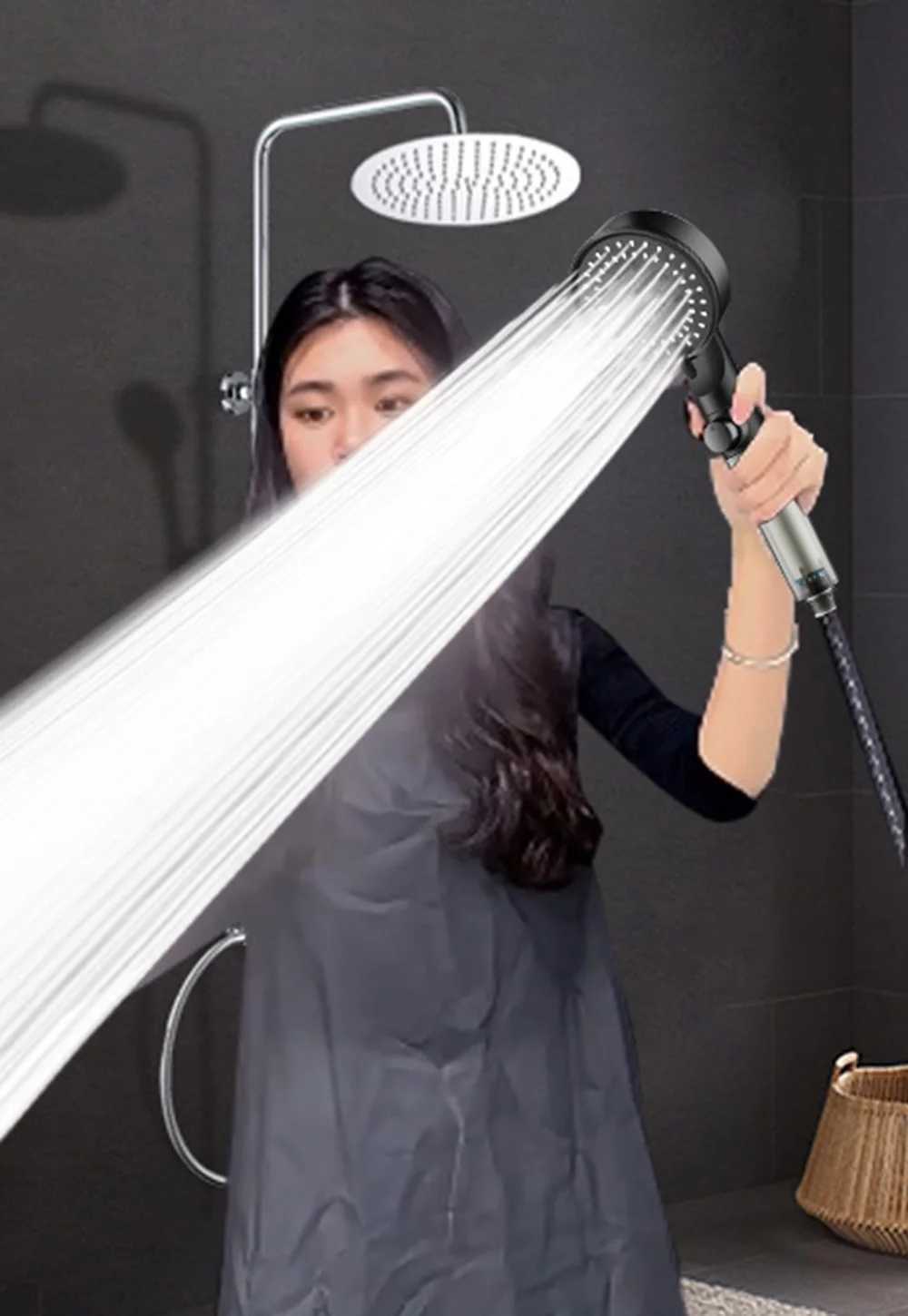 High pressure shower head with 5 modes adjustable shower head equipped with hose water-saving one click stop nozzle bathroom accessories CL240911
