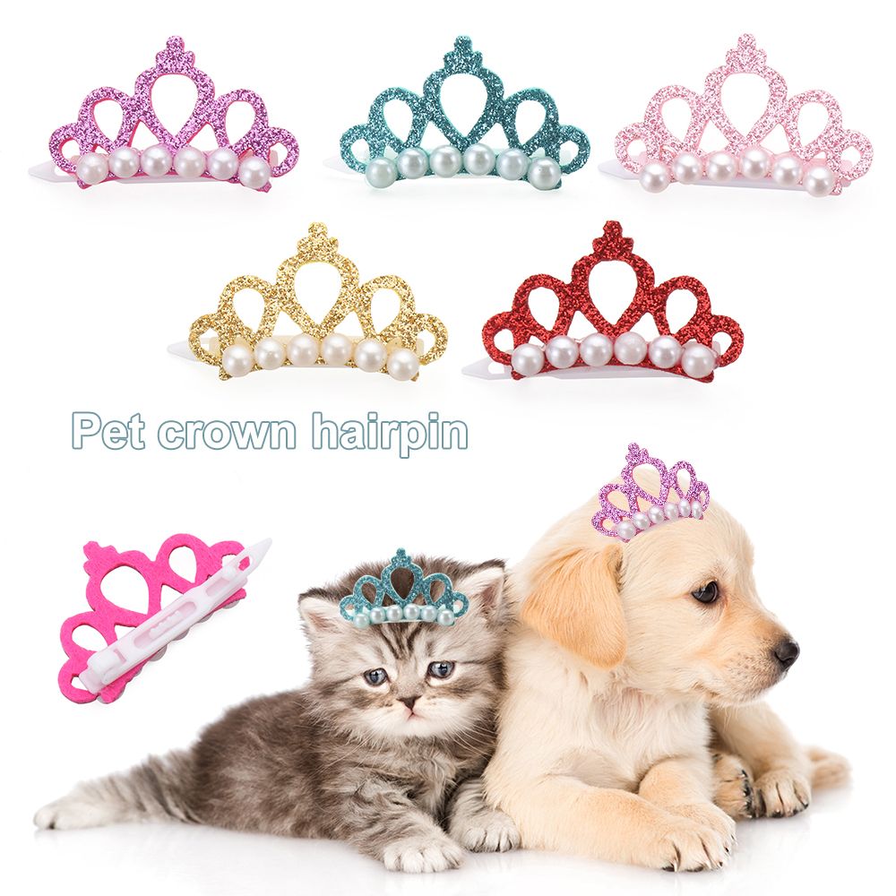Pearl Random Pet Supplies Headdress Cat Grooming Puppy Accessories Bow-tie Hairpin Hair Clip Dog Bowknot Crown Shape