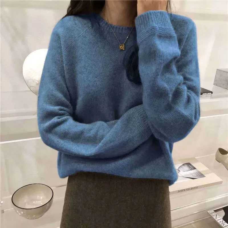 Fall Winter Thicken Warm Cashmere Sweater Women Harajuku Loose Basic O Neck Pullovers Solid Simple All Match Knitwear Jumpers M240910
