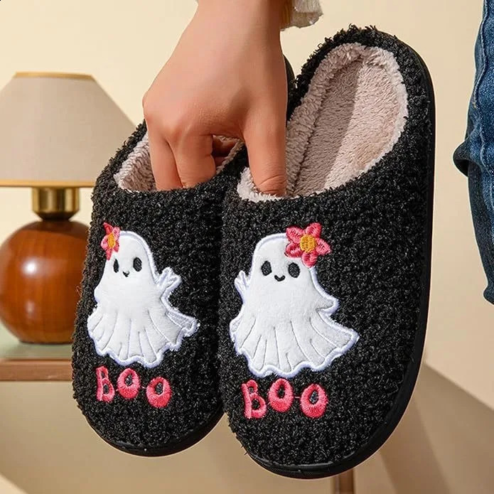 Halloween Style Home Fluffy Slippers Women Winter Soft Sole Plush House Slippers Woman Flat Heel Casual Warm Cotton Shoes 2024 240910