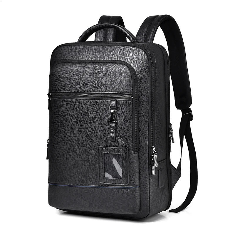Executive backpack mens PU leather backpack USB charging briefcase travel laptop business shoulder bag men 240910