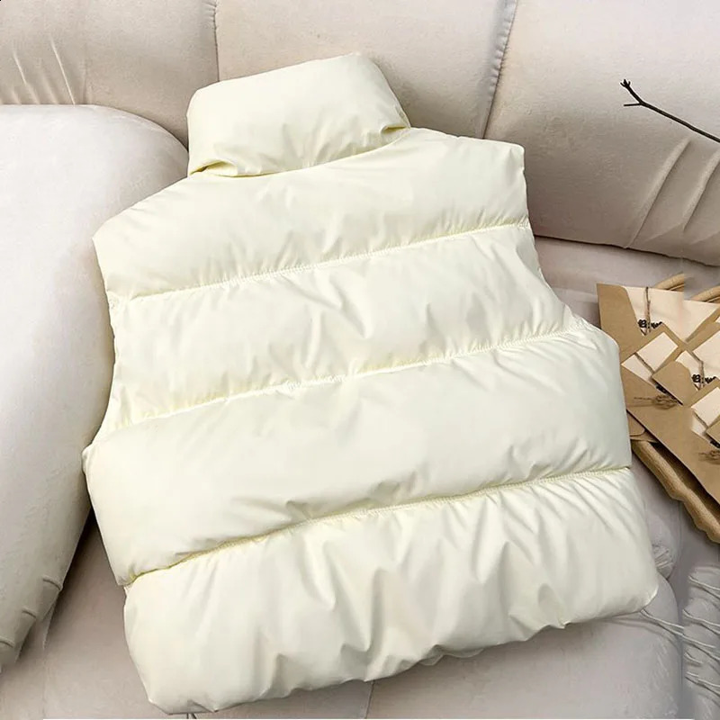 Winter down cotton vest jacket for women long sleeved vertical Parkas warm short coat top 240910