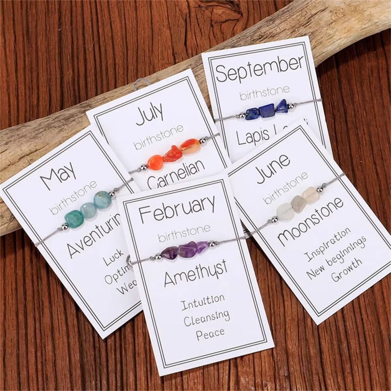 Birthstone Bracelet Irregular Natural Stone Beads Bracelets Women Men Adjustable Braided Wristband Best Friend Birthday Gift