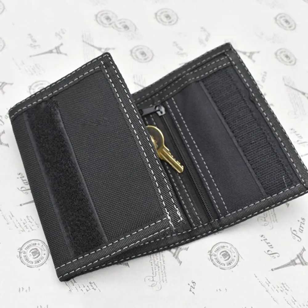 Touch fastener mens short wallet fashionable and casual multi position 3-fold wallet durable black mens coin pocket daily use Z250411