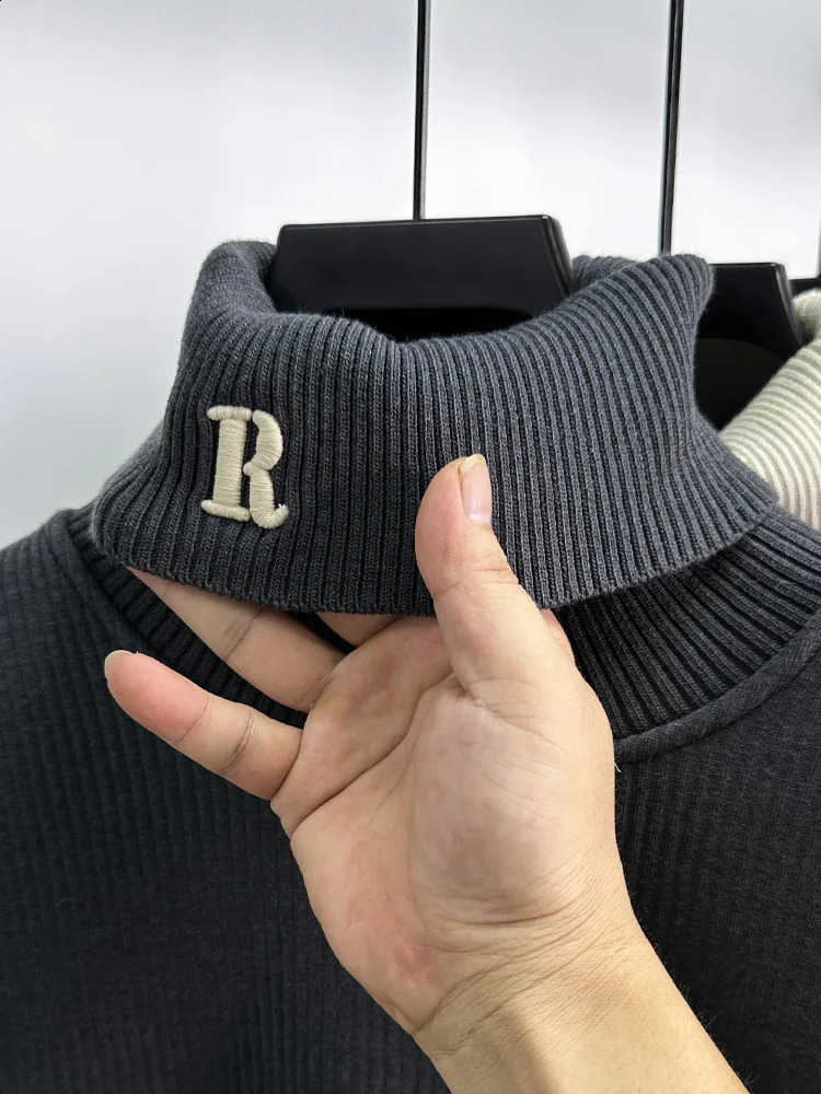 High end y mens embroidered sweater autumn and winter n business leisure high neck knitting trend turtle 240910