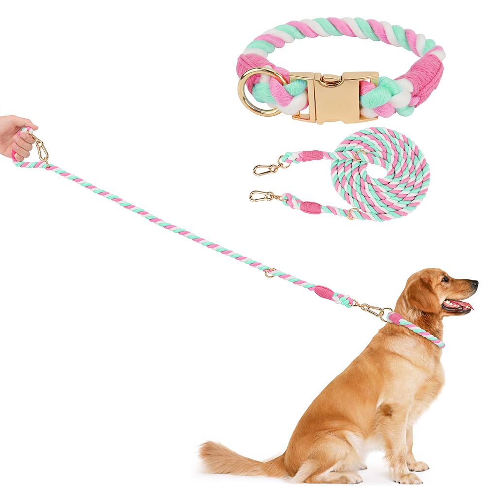 Macaron Pet Collar & Leash Set,Versatile High Quality Heavy Duty Strong Dog Leash with Exquisite Metal Fasteners Pet Accessories