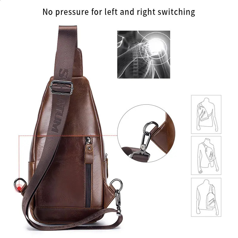 SCHLATUM 100% denim leather casual fashion cross body chest bag mens leather shoulder bag multifunctional mobile phone bag 240907