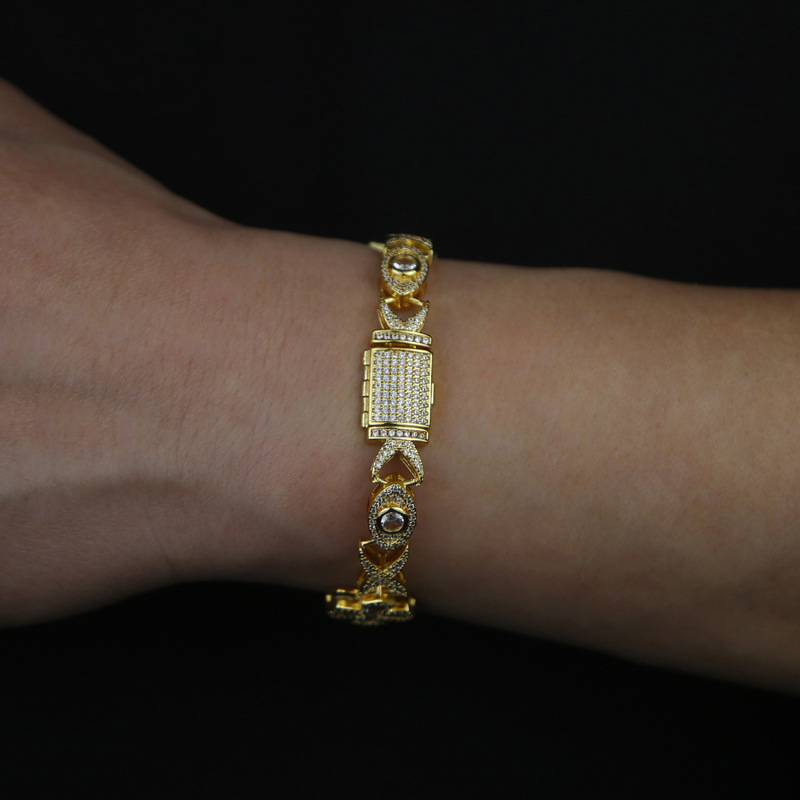 Hip Hop Cross Eye Cuban Tennis Chain Bracelet TopBling Cubic Zircon Mens Jewelry