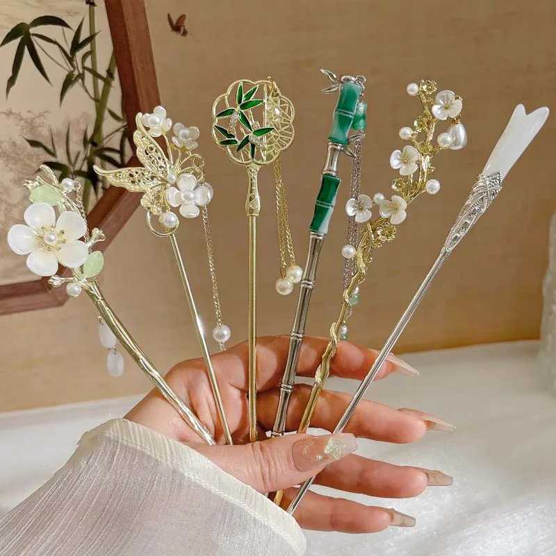 Retro Chinese Style Tassel Hair Clip For Women Hair Stick Pins Flower Handmade Hairpins Charm Jewelry Accessories Hair OrnamentsX2409