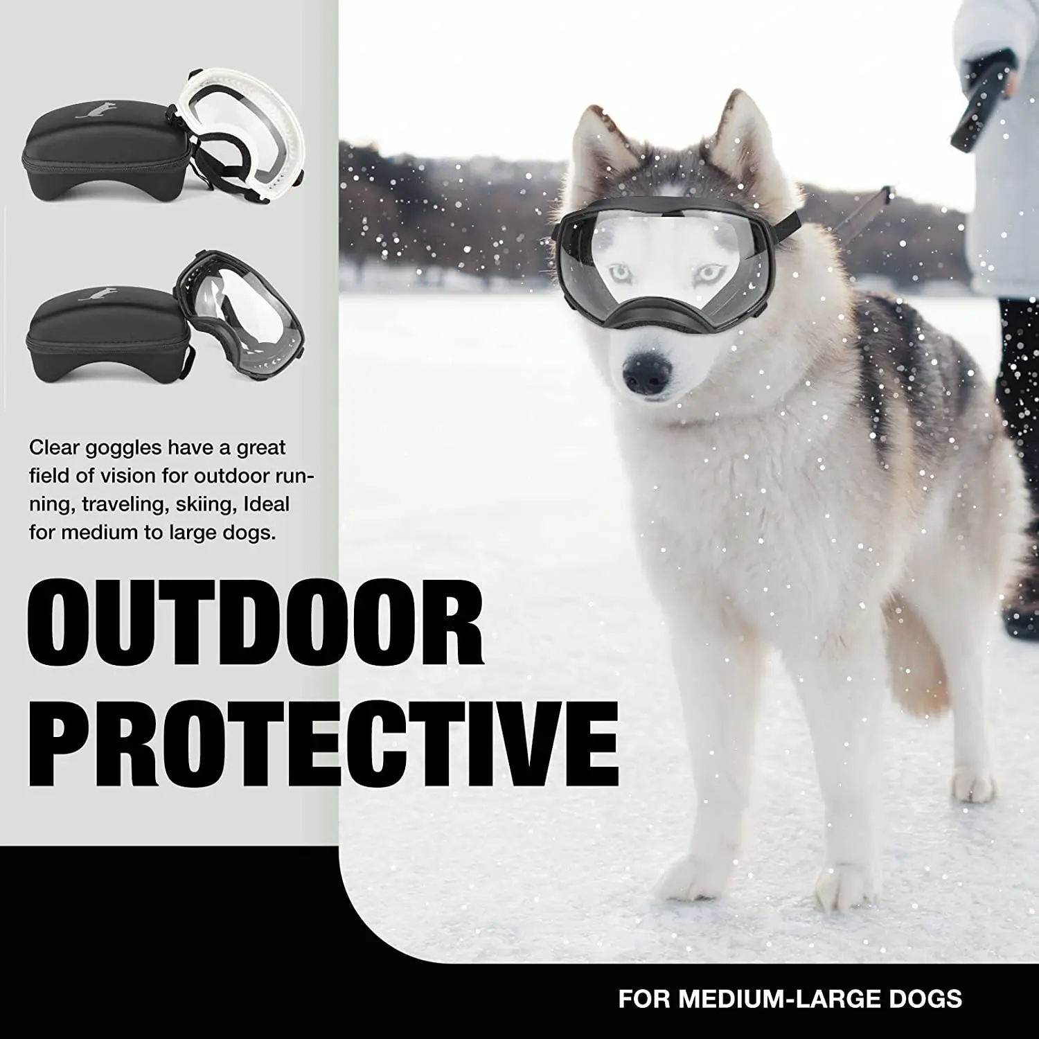 ATUBAN Clear Dog Goggles Medium Large Dog Sport Sunglasses UV Protection Soft Pet Goggles Deep Eyecups Fog/Windproof for Dogs