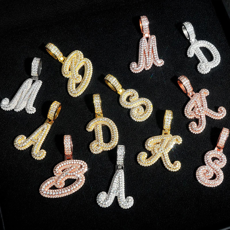 925 Silver Hip Hop Womens Diamond Pendant Letter Full Necklace AZ 240812