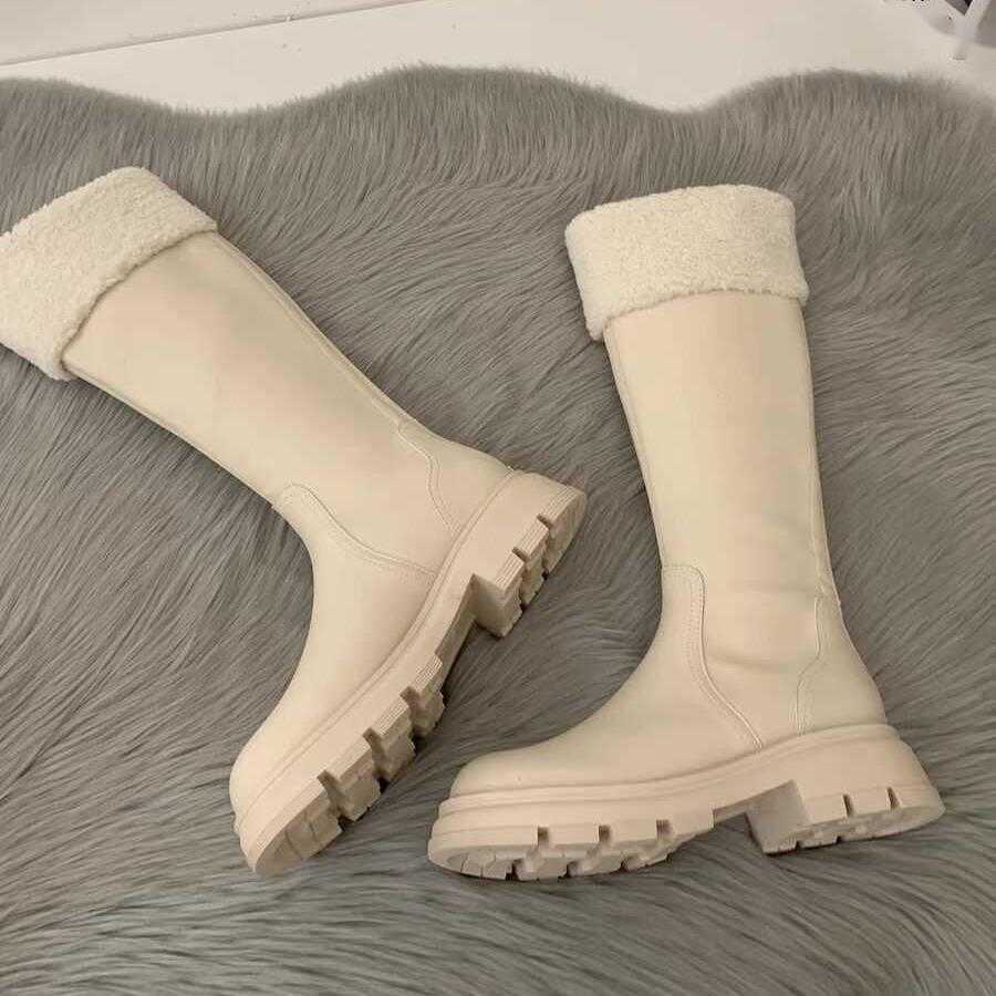 CMM Thick Soled Snow Boots White Fur Shoes Boys Velvet Cotton Boots Long Boots Knight Boots