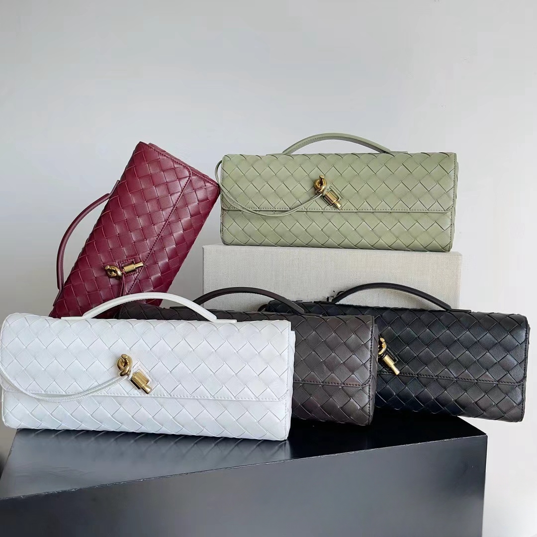 2024 Real Long Clutch Andiamo With Handle Intrecciato Cow Leather Women Bags Purses And Handbag Famous Brand Designer Evening Bag