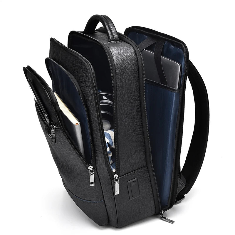 Executive backpack mens PU leather backpack USB charging briefcase travel laptop business shoulder bag men 240910