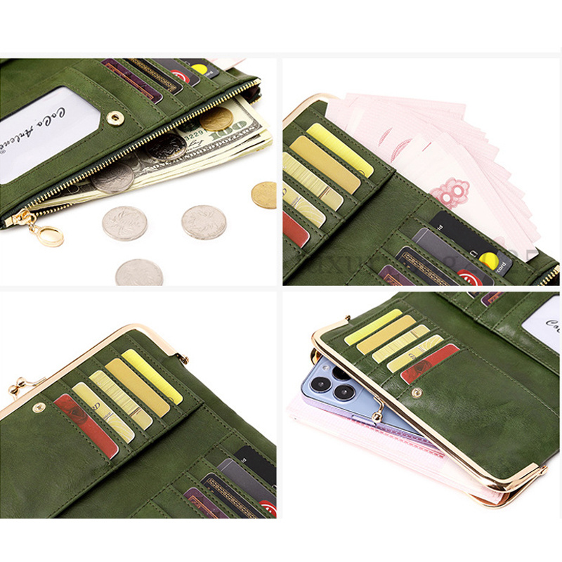Hot selling RFID women's long wallet PU leather handbag with multiple card slots coin zipper wallet women's mobile wallet organizer wallets 