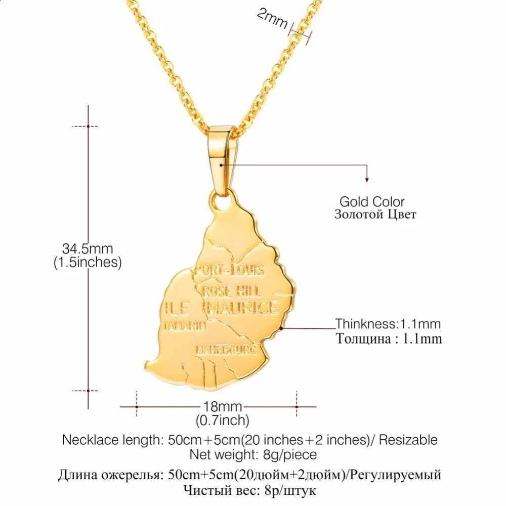 ChainsPro Mauritius Jewelry Map Mens Ile Maurice Pendant Gold Mauritius Republic Map Necklace Womens Jewelry P643 240911