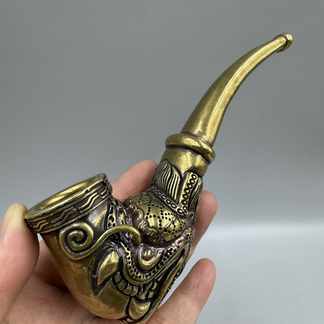 Smoking pipes Pure copper dry tobacco pole brass cigarette bag pot dual purpose filter cigarette holder old style pipe -2