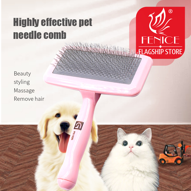 Fenice Pet Hair Massage Comb Open-Knot Brush Groming Cleaning Tool Stainless Steel Comb Needle For Dog Cat