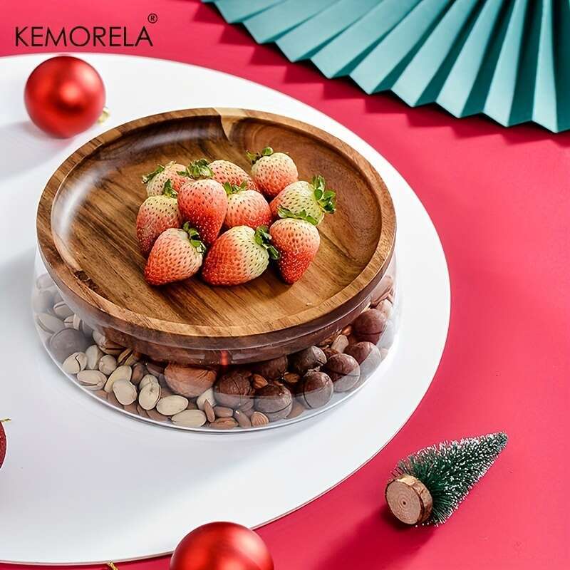 Trays Glass Bowl Nuts Fruits Food Container For Cereals Jar Double Layer Candy Jars With Wooden Lid Home Kitchen Storage