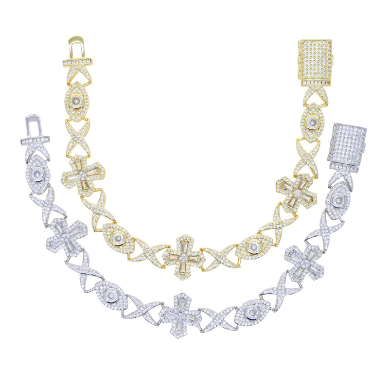 Hip Hop Cross Eye Cuban Tennis Chain Bracelet TopBling Cubic Zircon Mens Jewelry