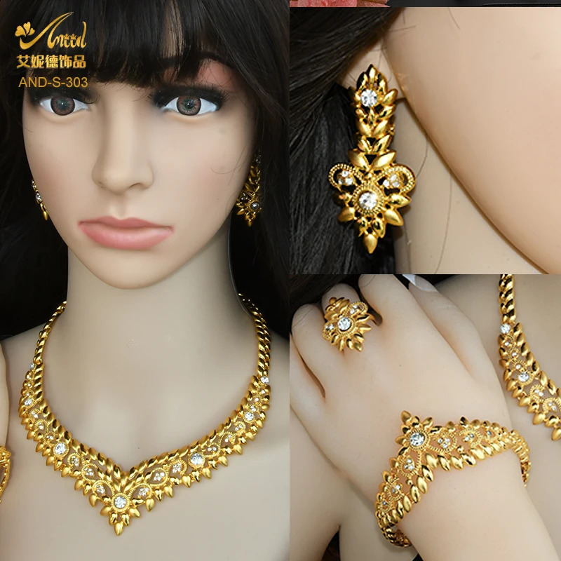 ANIID Dubai Jewelry Set Gold 24k African Nigeria Necklace Bracelet Earrings Wedding Jewelry Party 240910