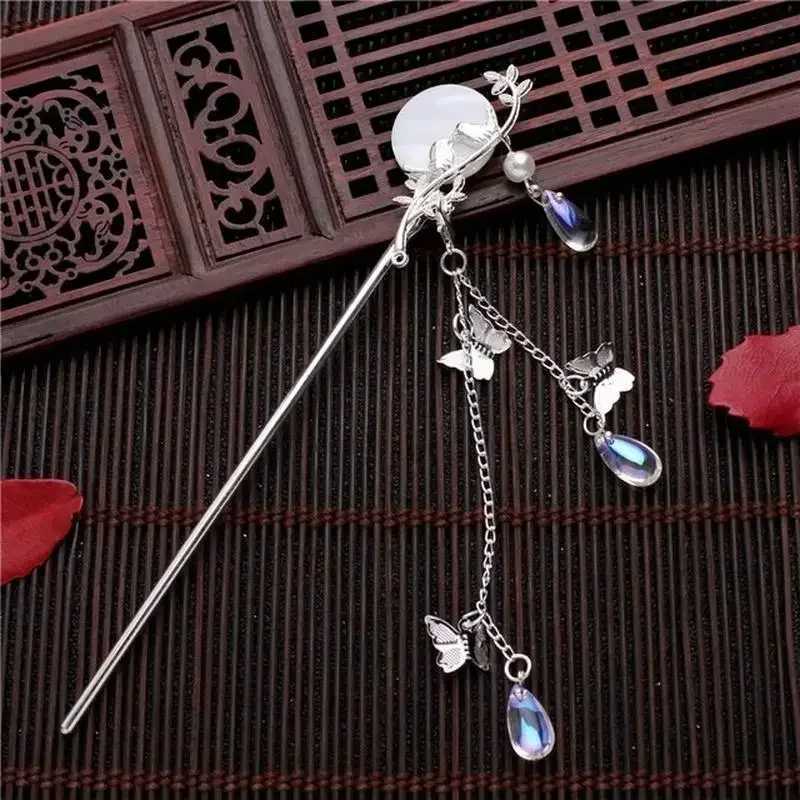 Vintage Tassel Hair Accessories Chinese Traditional Classic Pearl Tassel Butterfly Stick Straight Board Hair Clip Hanfu JewelryX240911