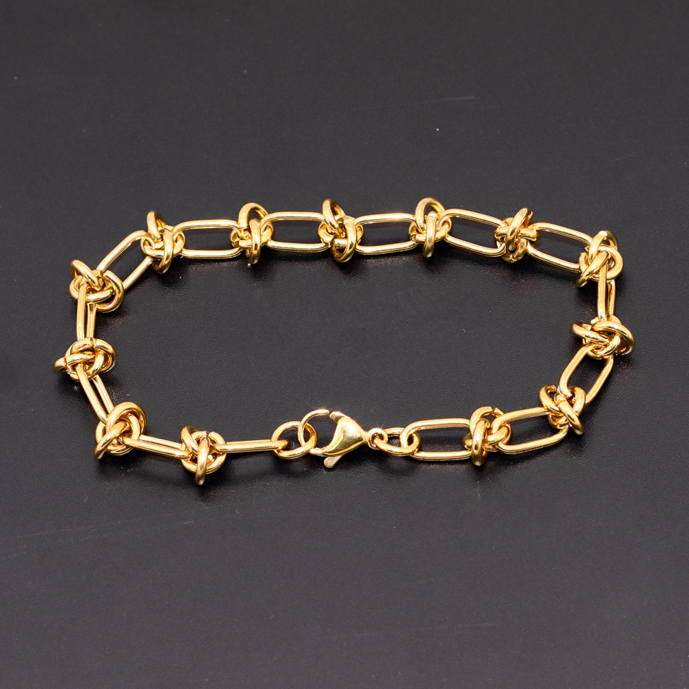 Vintage Punk Knotted Rope Chain Bracelet Stainless Steel 18k Gold Plated Jewelry
