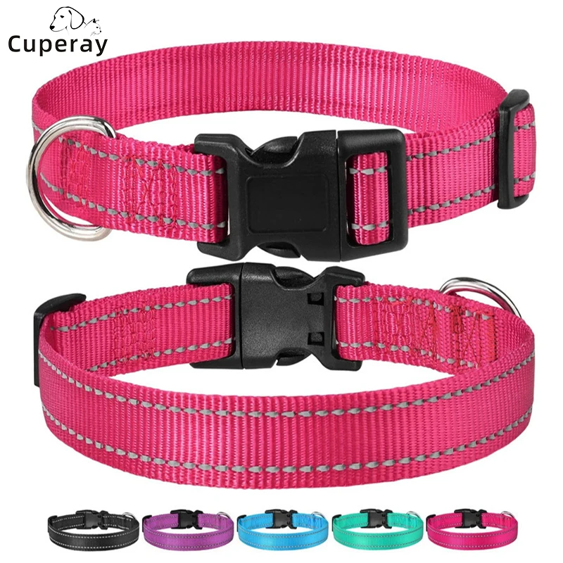 Reflective Dog Collar with Adjustable Safety Nylon Pet Collars with D Ring Strong & Durable for Large,Medium and Small Dogs Cats