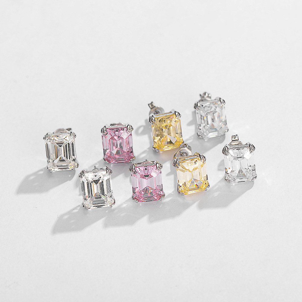 2024 Stud Earrings: 100% Sterg Sier Emerald Cut Pink Moissanite Dia Wedding Earrings for Women
