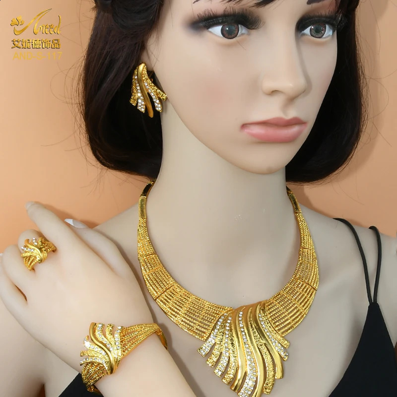 ANIID Nigeria Jewelry Set Womens Wedding Jewelry Dubai 24K Gold Jewelry African er Earrings Bridal Necklace 240910