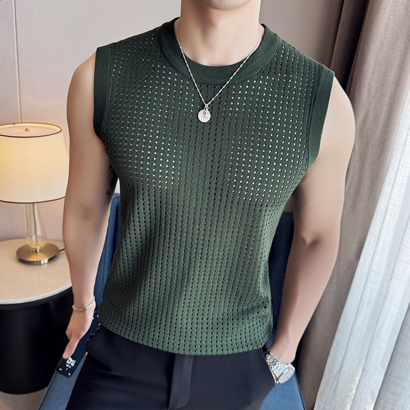 Casual Simple Style Tops INCERUN Men Solid Oneck Breathable Mesh Tank Fashion Male Sports Allmatch Sleeveless Vests S5XL 240430