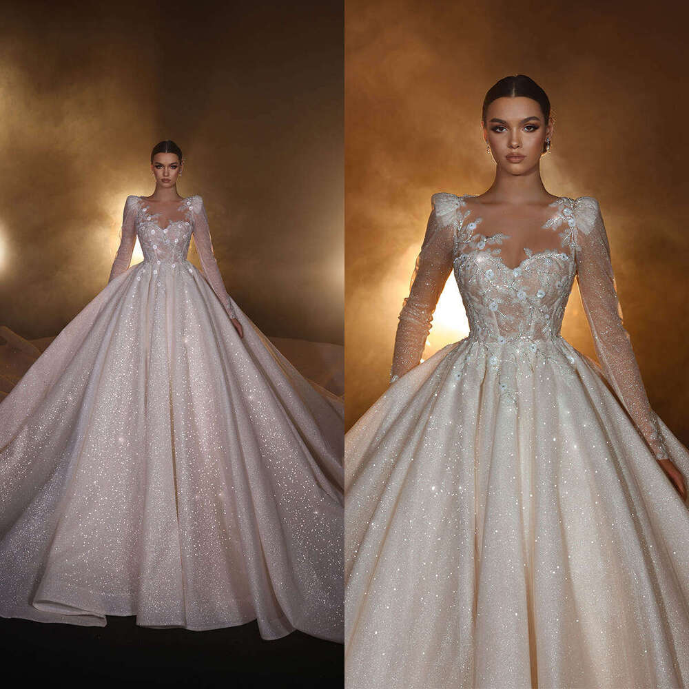 Princess Dresses Ball Gown Appliques Sequined Wers Or-Length Bride Wedding Dress Vestido De Novia Custom Made 0228Lz