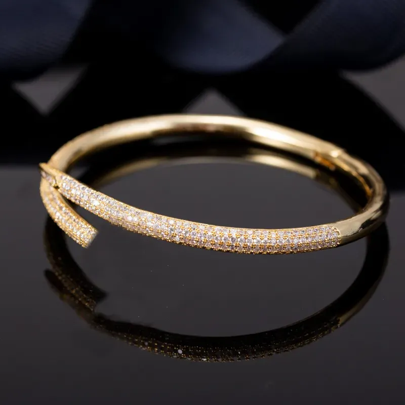 Luxury Wedding Bracelets Women Man Gold Plated Cuff Nail Bracelet Full Diamond Bracelet Jewelry For Valentine's Day Gift