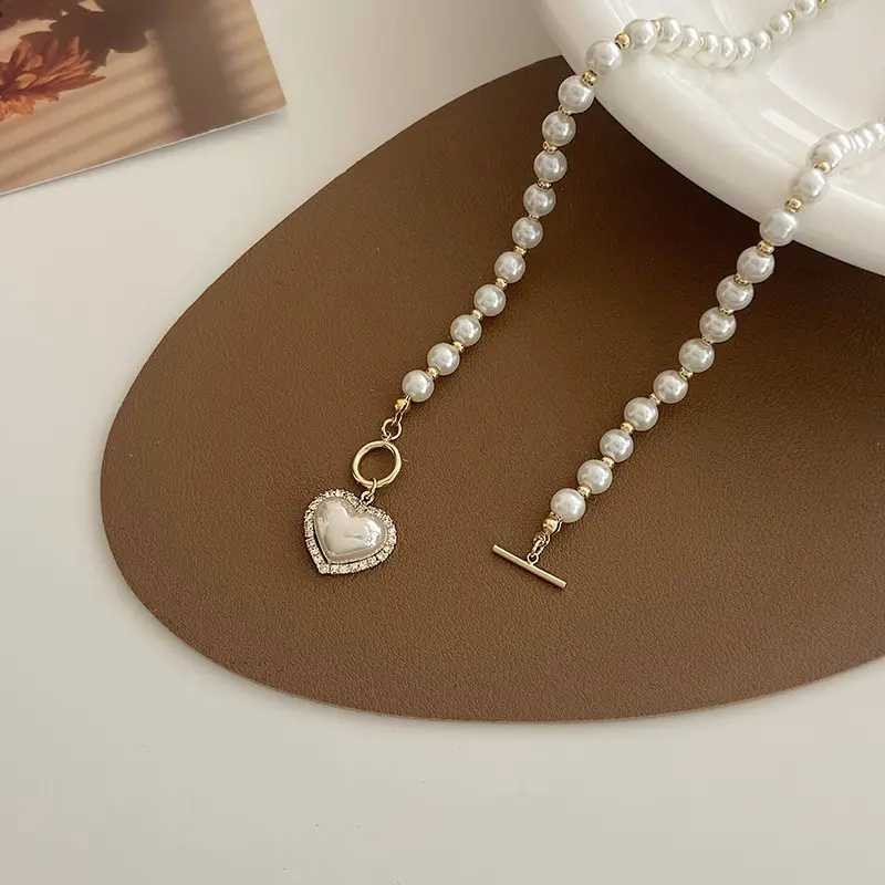 Elegant Pearl Necklace For Women Heart Pendant Necklaces Luxury Imitation Pearls Chain Necklaces Korean Jewelry Girls GiftsX241009