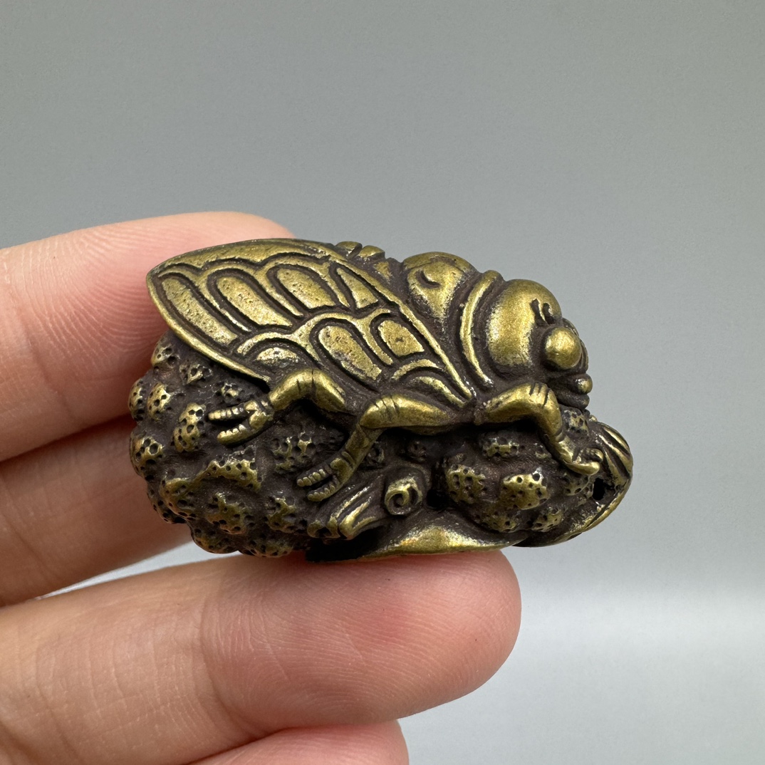 Solid Brass Cicada Pendant Figurine Small Statue Home Ornament Collectibles