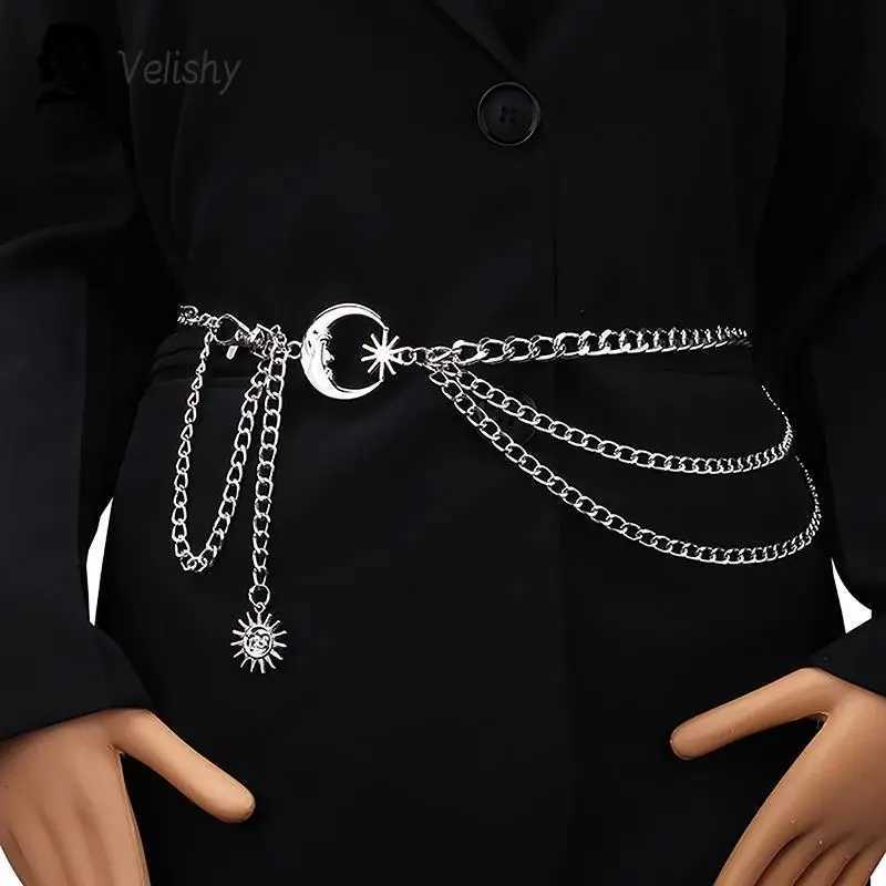 1Pc warm waist chain dress belt with moon star belt gold and silver womens clothing chain accessories X250410