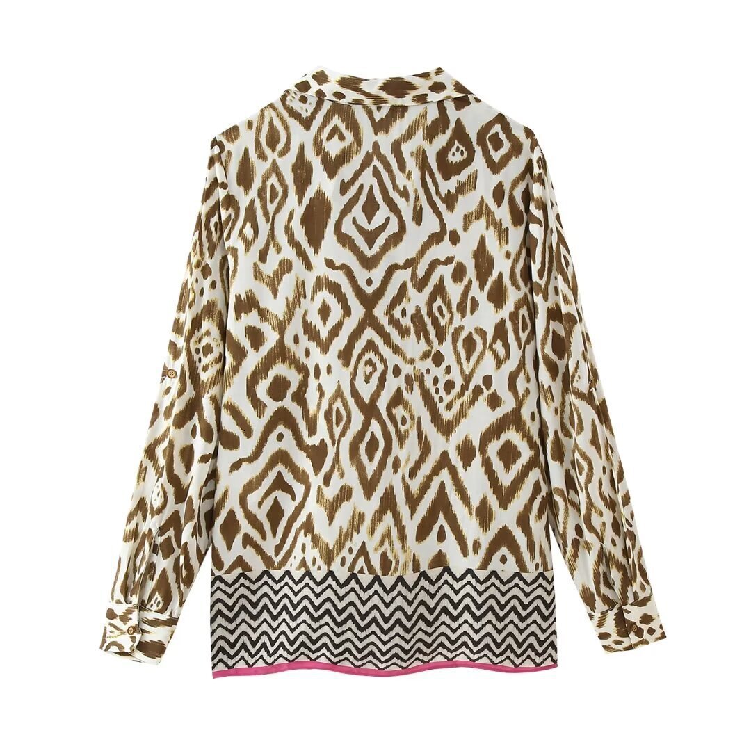 Womens New Style Contrast Embroidered Printed Shirt+skirt Set