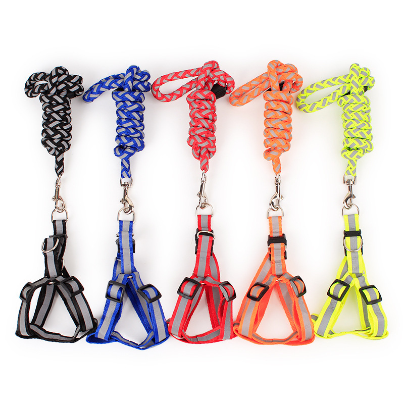 Dog Leash Harness Adjustable & Durable Nylon Braided Leash Set for Small/Medium Dog-2 Pack