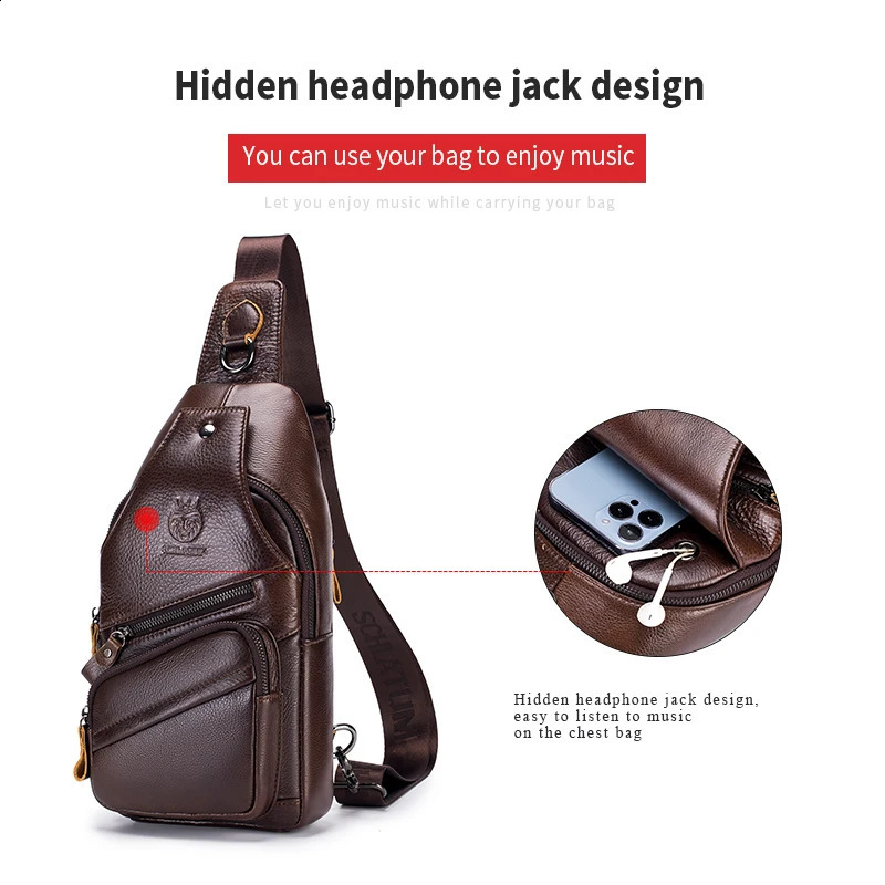 Schlatum Mens Leather Sling Bag Multi functional Retro Cross Chest Bag Large Capacity 240907