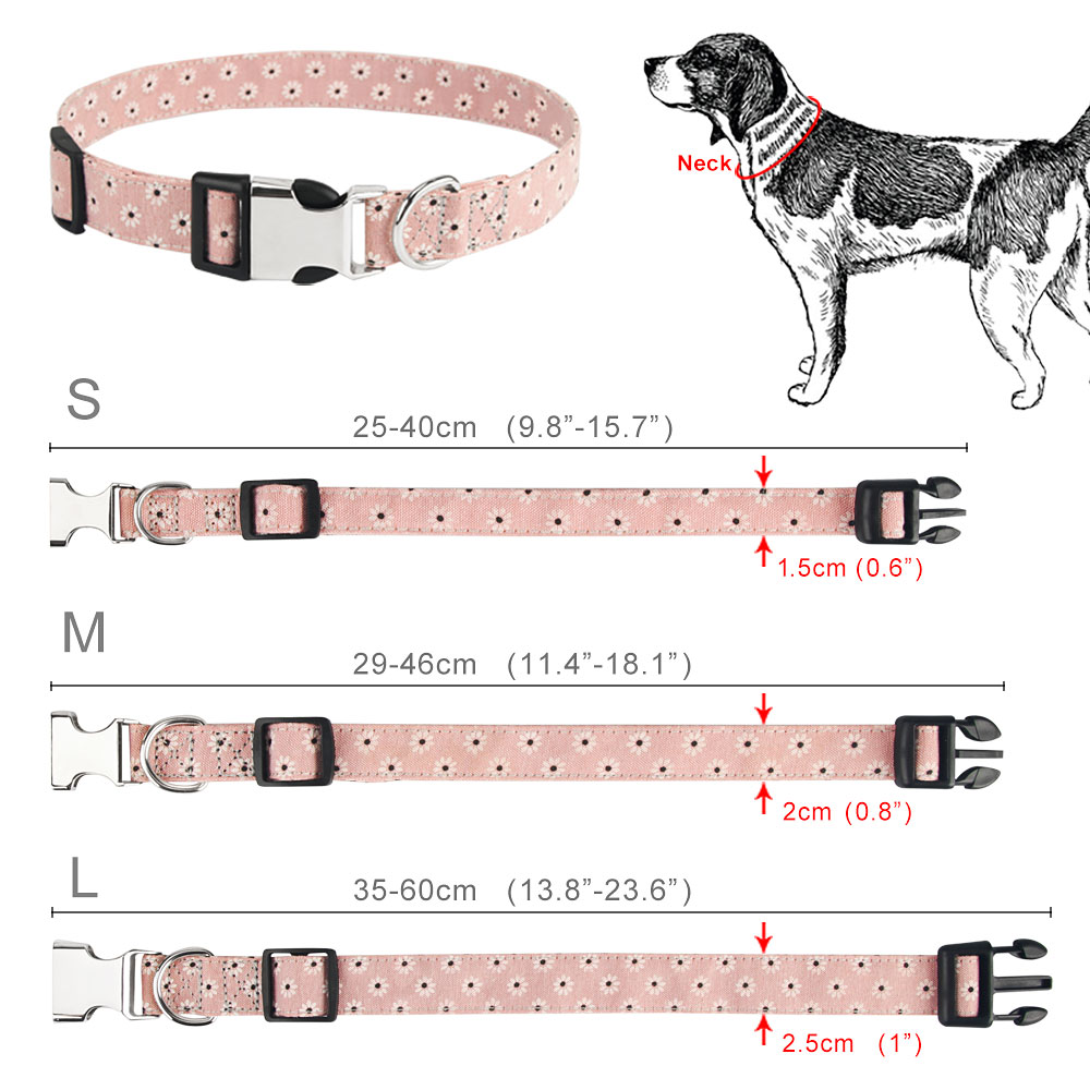 Newest Cute Dog Collar Floral White Daisy ,Adjustable Printing Pet Collar with Metal Buckle for Dogs and Cats Pet Accessories