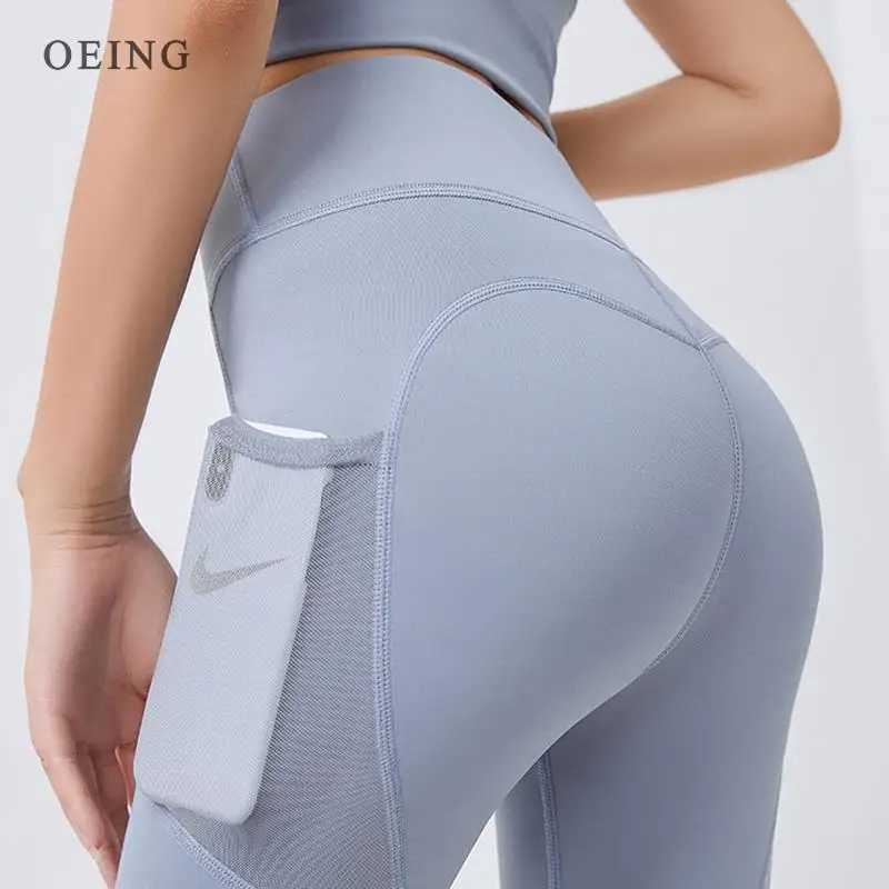 Yoga Pants Women Sport Leggings High Waist Cropped Yoga Pants Elastic Mesh Pocket Running Capris Gym Crop Leggings Slim Fitness Tights M240910
