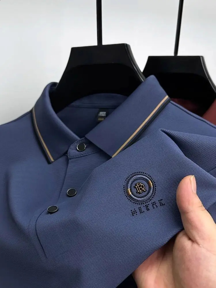 2024Highend Mens POLO Shirt Autumn And Winter item Exquisite Printed Ice silk Long sleeve Fashionable lapel Menswear 240911