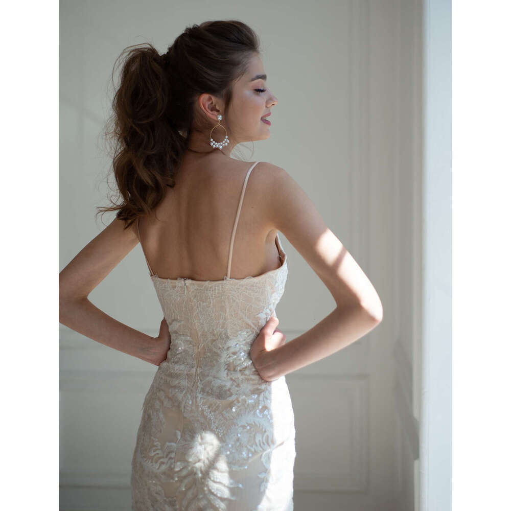 Dresses Ful Mermaid Spaghetti Strap Appliques Lace Backless Or Length Princess Bride Wedding Dress Custom Made