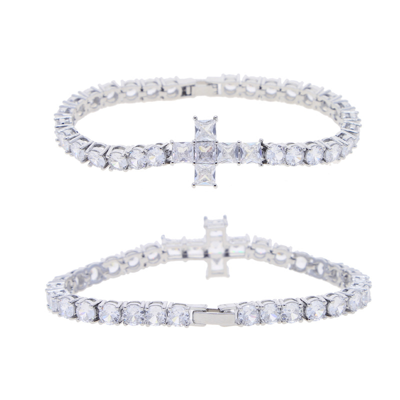 Hip Hop Cross Tennis Chain Bracelet TopBling Cubic Zircon Lover Couple Jewelry
