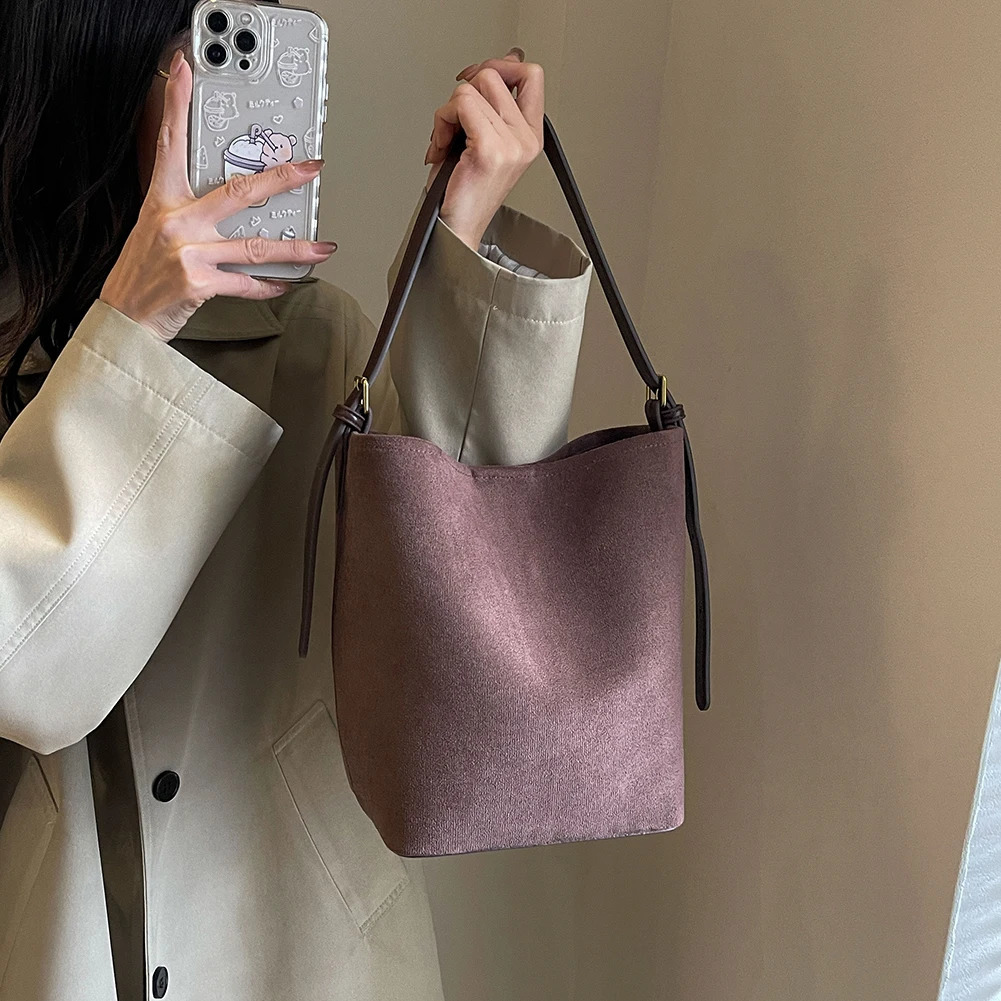 2024 est Women Suede Bag Female Frosted Split Leather Bucket Shoulder Bag Lady 2pcs Set Crossbody Messenger Wholesale 240912