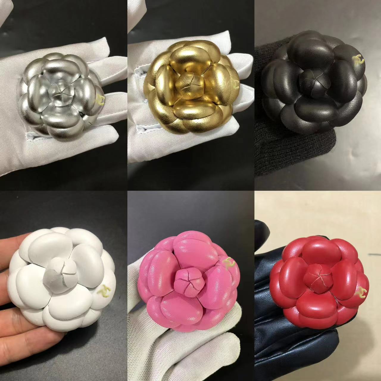 61mm High Quality real leather Luxury brand designer decoration Camellia Flower brooch for women Red White Black Shinny gift jewelry Party With box