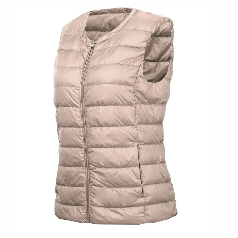 Lightweight white duck down womens vest autumn and winter collarless short 240910
