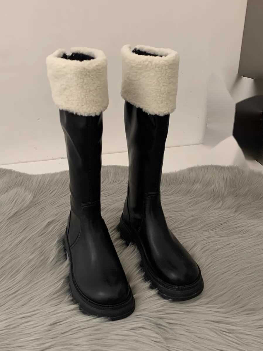 CMM Thick Soled Snow Boots White Fur Shoes Boys Velvet Cotton Boots Long Boots Knight Boots