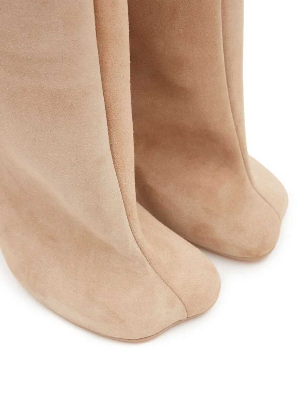 Womens Nude Suede Knee High Square Toe Wide New Calnd Foot Pull On Stiletto Heels Fashion Dress Tall Riding Boots Ladies