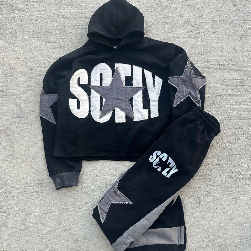 Fashion Y2K Hoodie Hip hop Streetwear Star applique Letter Print Pullover Men women Sweatshirt Harajuku Gothic Oversize Hooded 240910